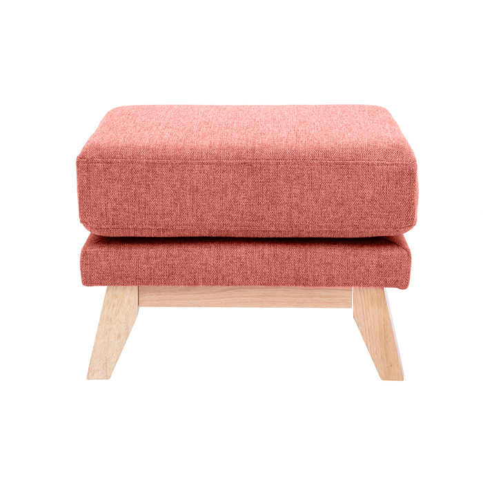 Pouf repose-pieds déhoussable scandinave en tissu effet velours texturé terracotta et bois clair OSLO