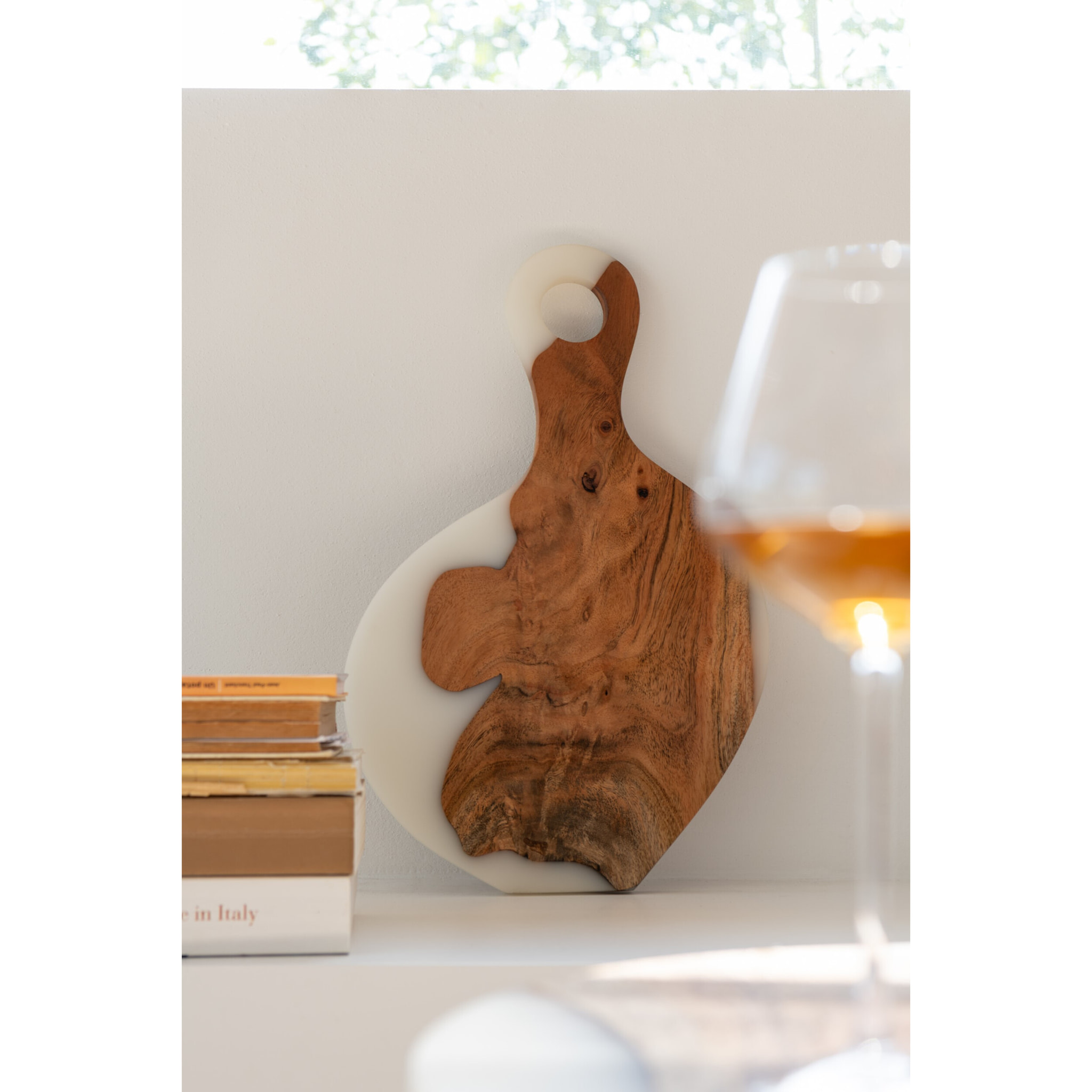 J-Line Planche A Decouper Bois D'acacia/Resine Naturel/Blanc