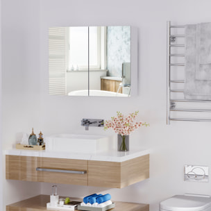 Armoire miroir de salle de bain 2 portes étagères dim. 80 x 15 x 60 cm blanc