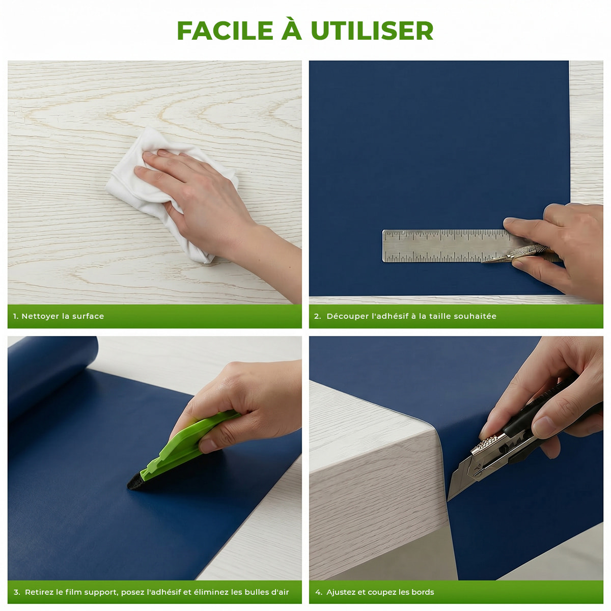 Rouleau adhésif décoratif Vinyle au Mètre - Bleu fonce - Sticker Lavable Imperméable Mur Cuisine Meubles