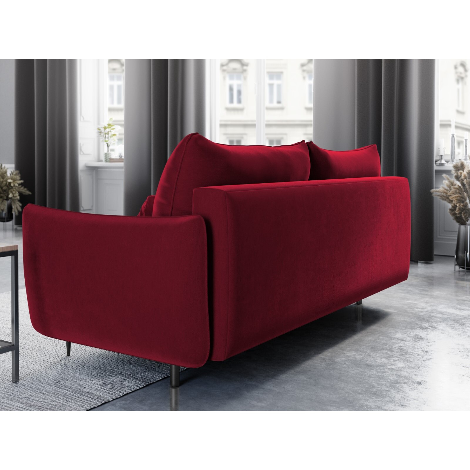 Canapé convertible avec coffre de rangement "Vermont" 3 places en velours rouge