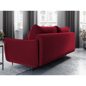 Canapé convertible avec coffre de rangement "Vermont" 3 places en velours rouge