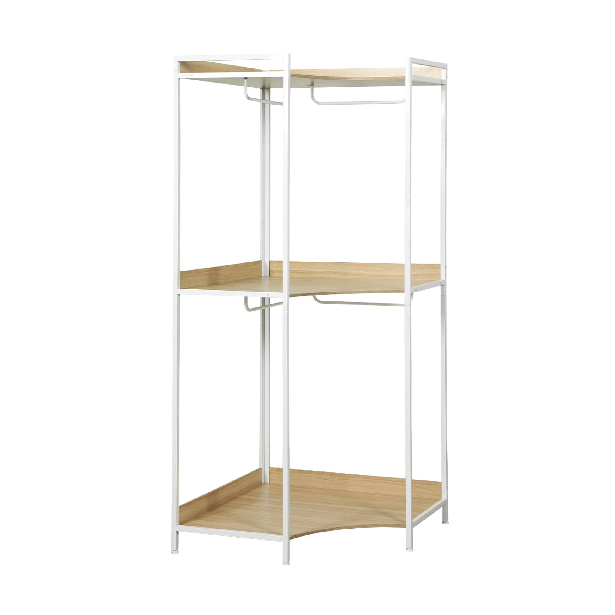 Module dressing d'angle blanc avec 4 penderies et 2 étagères. L 80 x P 80 x H 190 cm