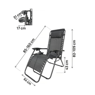 Lot de 2 Fauteuils de jardin inclinable zéro gravité "Sintra" - Noir