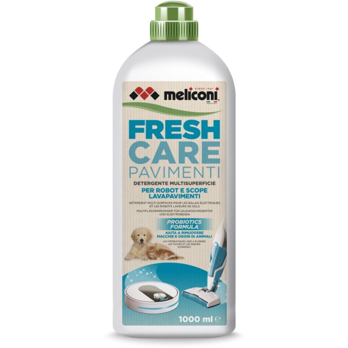 Détergent MELICONI pour aspirateur robot et balai laveur - spécial animaux 1 litre universel