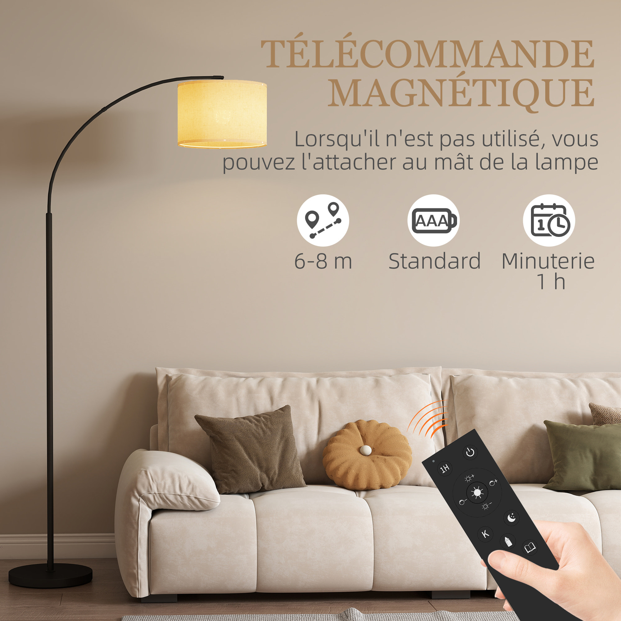 Lampadaire LED dimmable H.180 cm avec télécommande abat-jour réglable 11 température couleurs et niveaux de luminosité noir