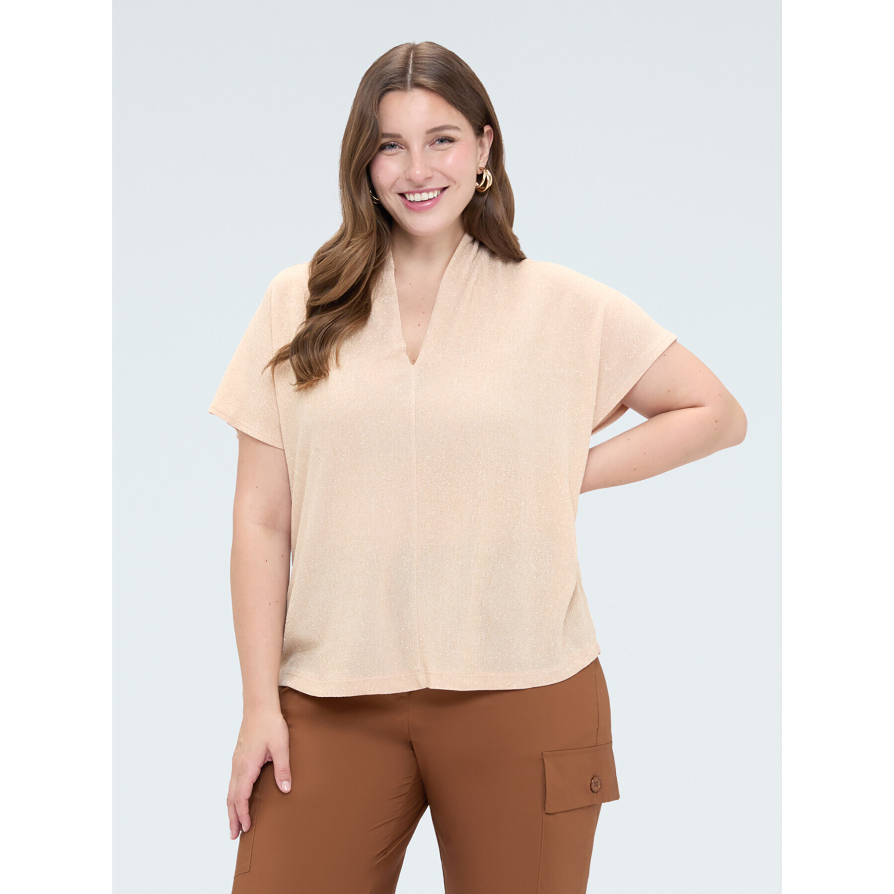 Fiorella Rubino - T-shirt in jersey lurex con maniche a kimono - Marrone