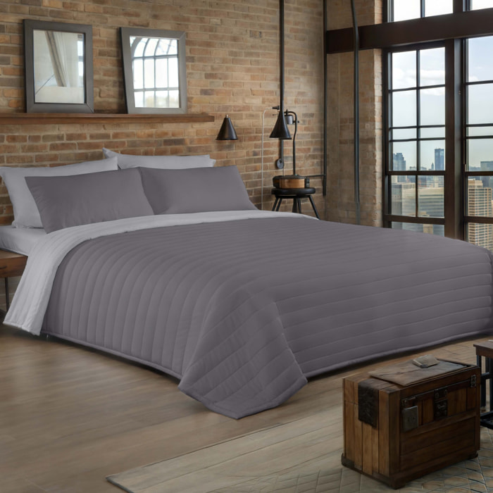 Icehome - Colcha Bouti - Lisa - Reversible - 100% Microfibra - 70 gr/m² - Gris/Gris Claro