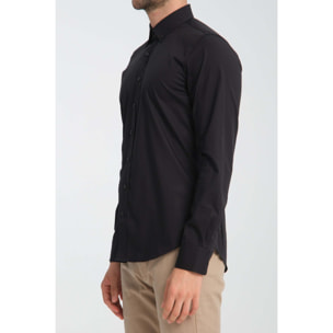 camicia uomo 1 bottone button down slim Popeline Stretch Unito Nero
