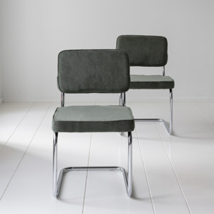 Lot de 2 chaises cantilever en velours côtelé vert kaki MARIA