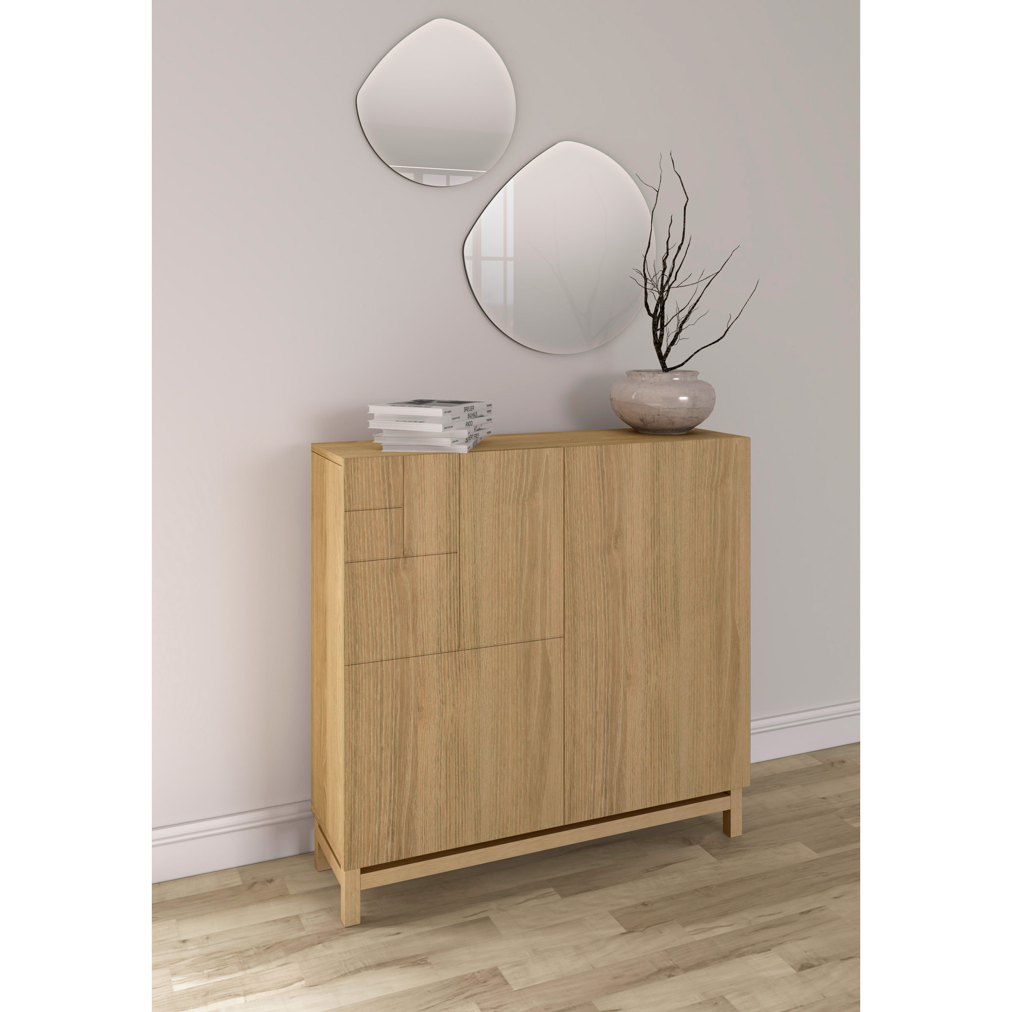 Zapatero Copenhague melamina roble dorado patas roble dorado 90x90x27 cm