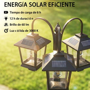 Farola Solar Exterior de Jardín con 3 Cabezales, Luz Solar de Exterior de Aluminio con Encendido/Apagado Automático, Impermeable IP44, para Terraza, Patio, 40x34,5x188 cm, Negro