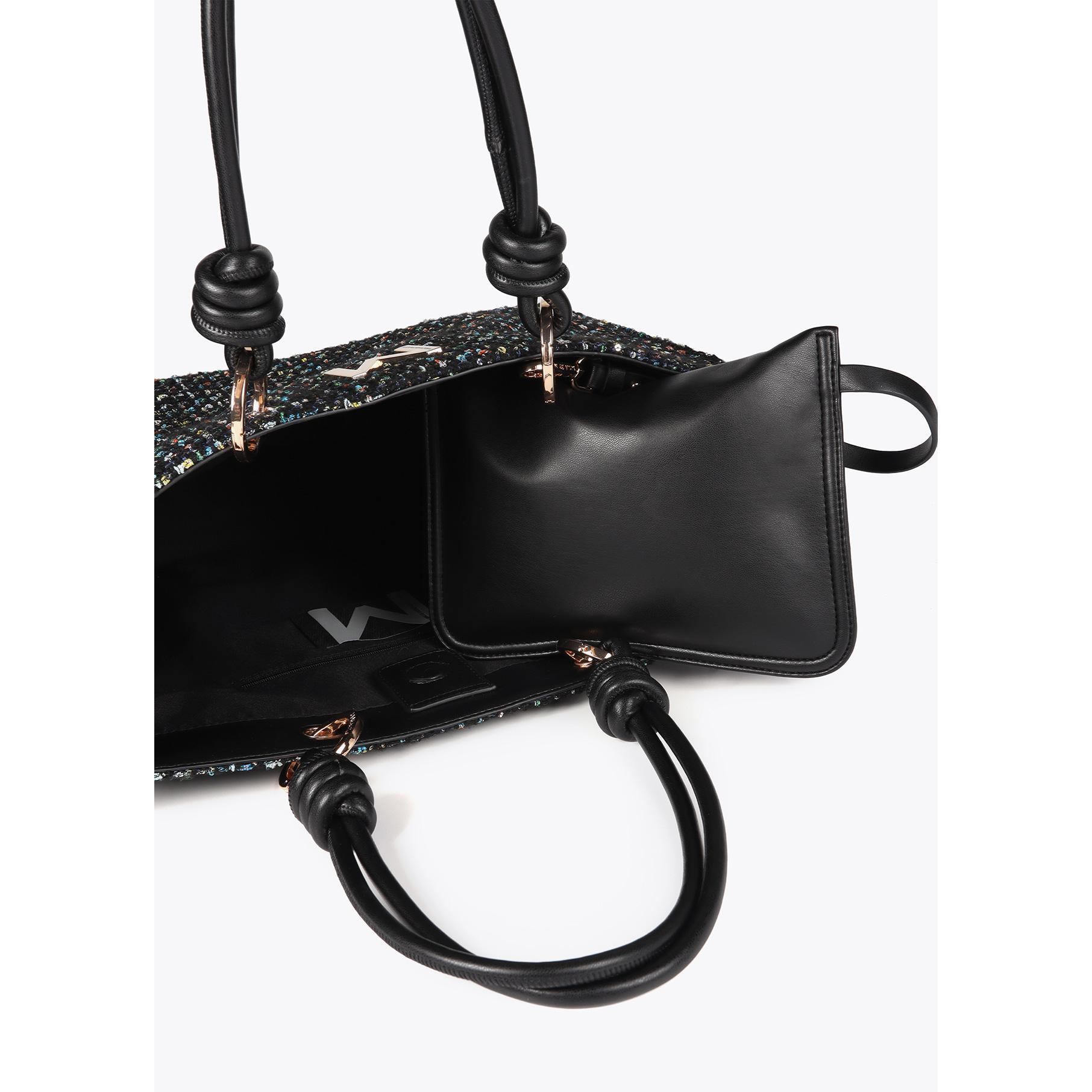 Borsa Tweed con Manici Effetto Pelle