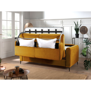 Owen - canapé 3 places convertible - couchage quotidien - matelas 12 cm - en velours - Jaune