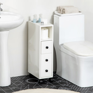 kleankin Armario de Baño Mueble Auxiliar para Baño Espacio Reducido con Ruedas Estantes Abiertos Armario Cajón 18x30x68,5 cm Blanco
