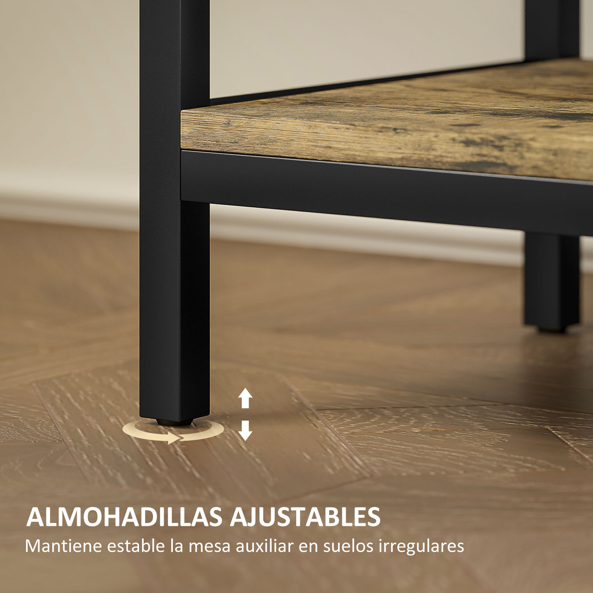 Mesa Auxiliar con Estación de Carga Mesita Auxiliar Industrial con Cajón y Estantes Abiertos Mesa Auxiliar para Salón Dormitorio Marrón Rústico