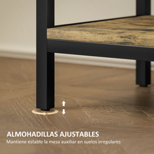 Mesa Auxiliar con Estación de Carga Mesita Auxiliar Industrial con Cajón y Estantes Abiertos Mesa Auxiliar para Salón Dormitorio Marrón Rústico