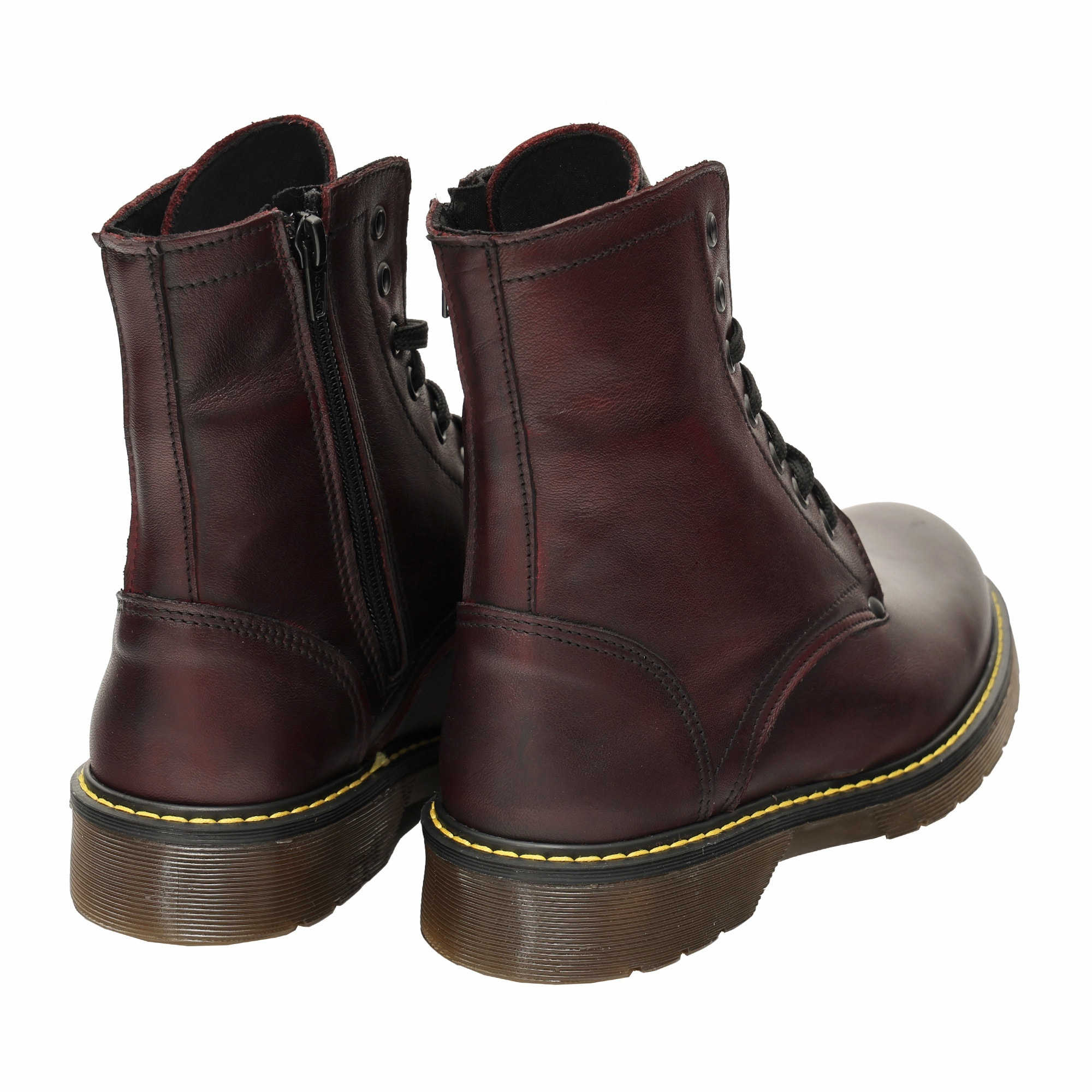 Anfibi in vera pelle con stringhe e lampo laterale