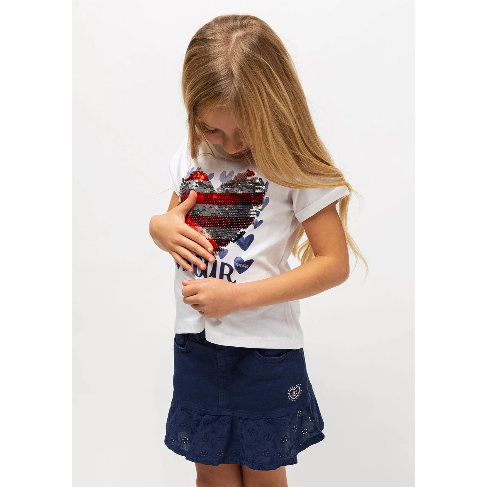 Gonna svasata con volant  navy per bambina