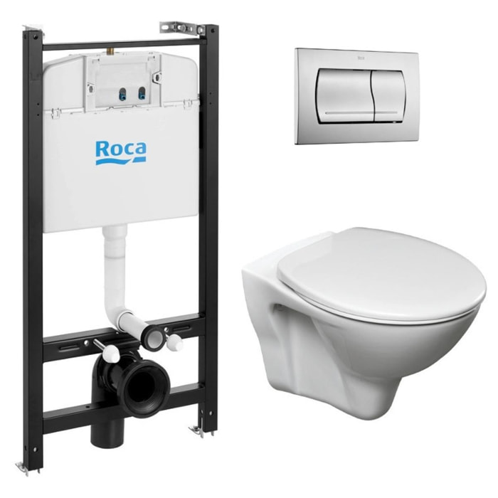 Pack Bâti-support Roca Active + WC suspendu Fayans + plaque chrome mat (RocaActiveS-LinePro-2)