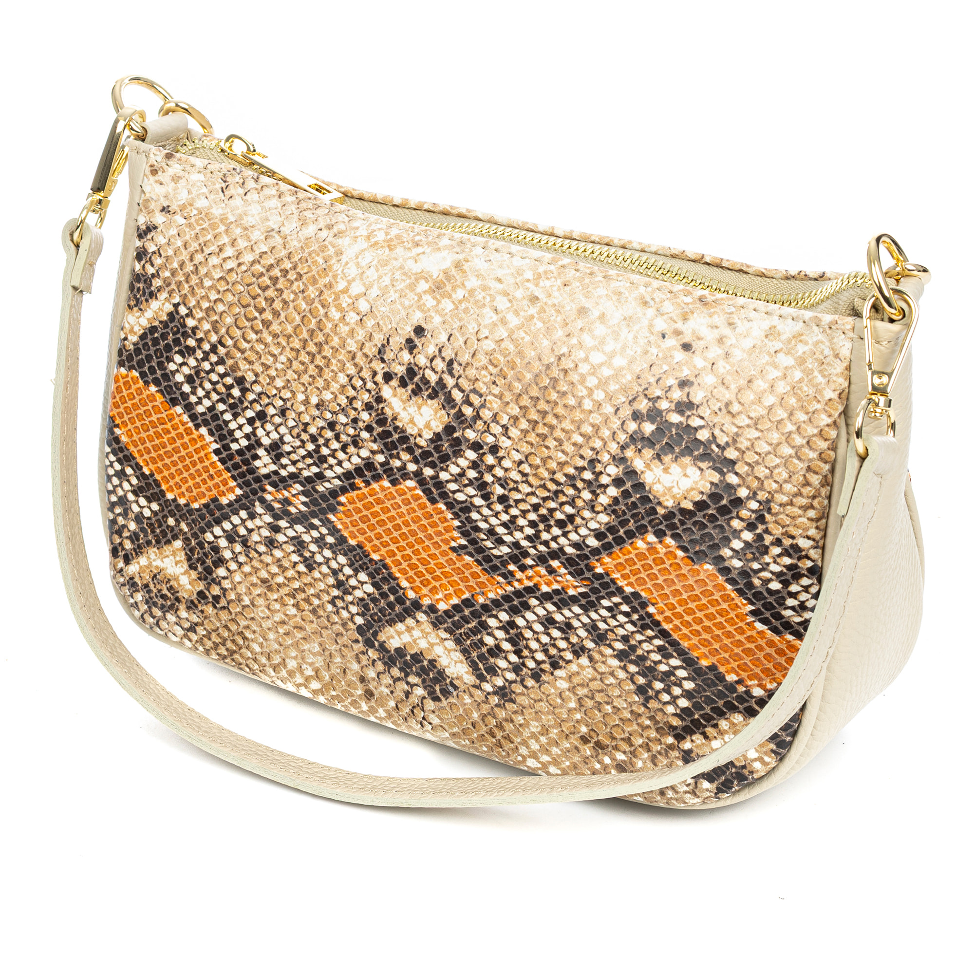 Avella bolso bandolera mujer, de piel auténtica Gamuza con estampado serpiente y piel auténtica Dollaro.