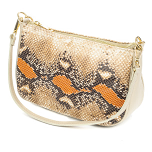 Avella bolso bandolera mujer, de piel auténtica Gamuza con estampado serpiente y piel auténtica Dollaro.