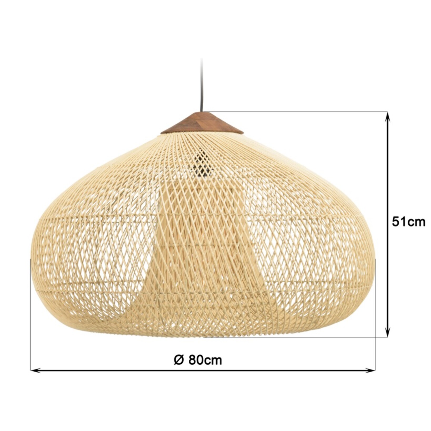 SIXTINE - Suspension 'entonnoir' 80x80cm rotin couleur naturelle/teck
