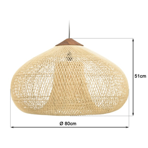 SIXTINE - Suspension 'entonnoir' 80x80cm rotin couleur naturelle/teck