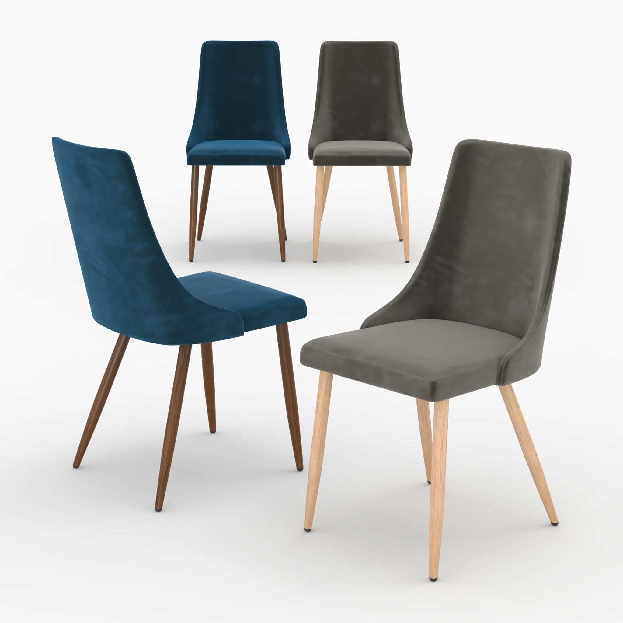 Pack 4 chaises en velours gris et bleu - Vinni