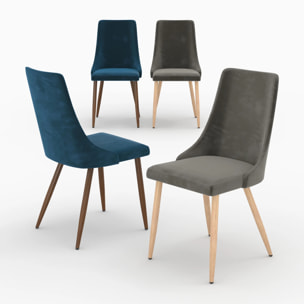 Pack 4 chaises en velours gris et bleu - Vinni