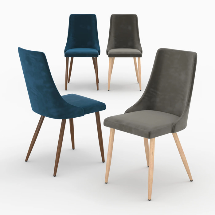 Pack 4 chaises en velours gris et bleu - Vinni