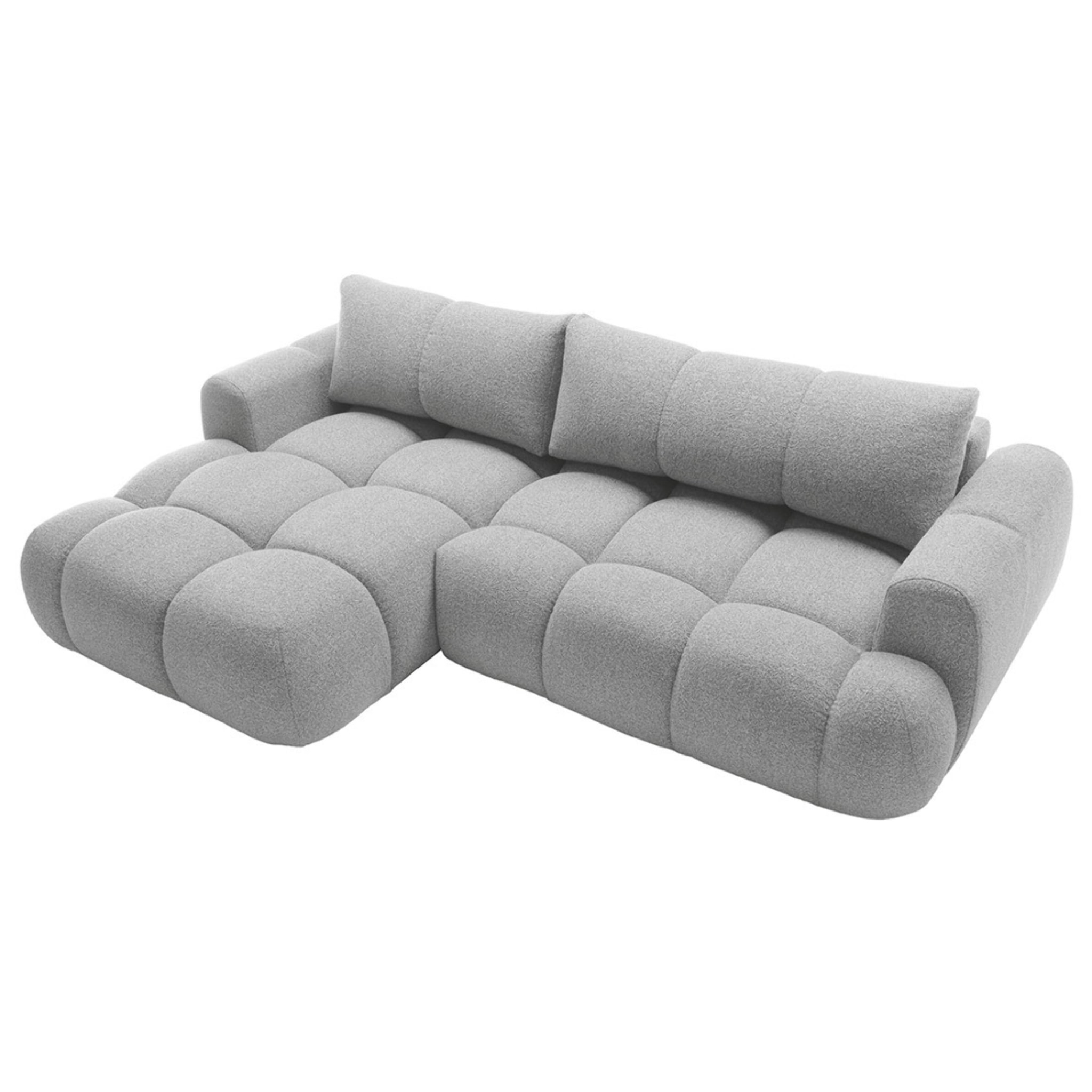 Yulin - Canapé d'angle gauche 4 places convertible avec coffre en tissu bouclette - Gris clair
