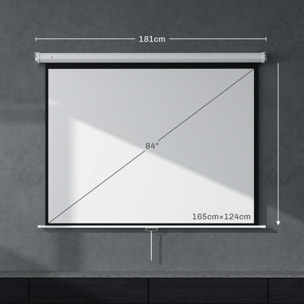 Pantalla Proyector de 84 Pulgadas Tela Proyector Manual Formato 4:3 4K Pantalla de Proyección Montaje en Pared o Techo para Cine en Casa Oficina Interior y Exterior Blanco