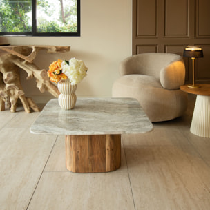 Table basse en marbre gris et pied en bois d'acacia  BERGEN