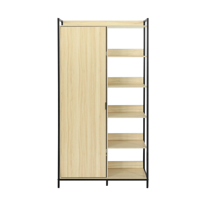 Module dressing noir avec 1 penderie. 6 étagères et 1 porte. L 100 x P 48 x H 190 cm