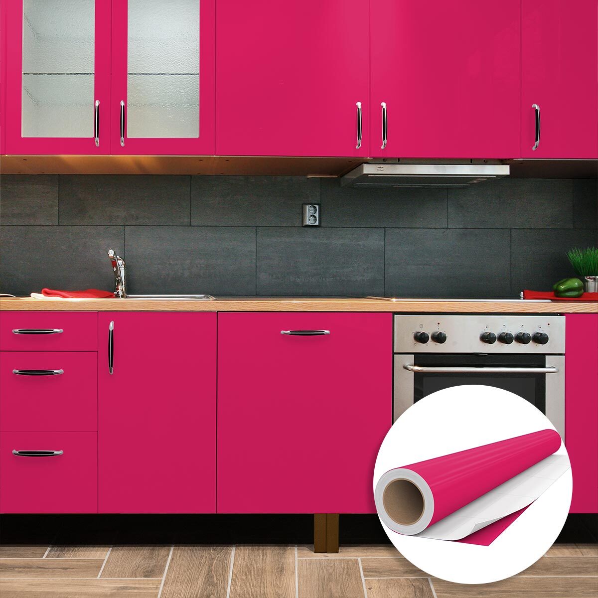 Rouleau adhésif décoratif Vinyle au Mètre - Fushia - Sticker Lavable Imperméable Mur Cuisine Meubles