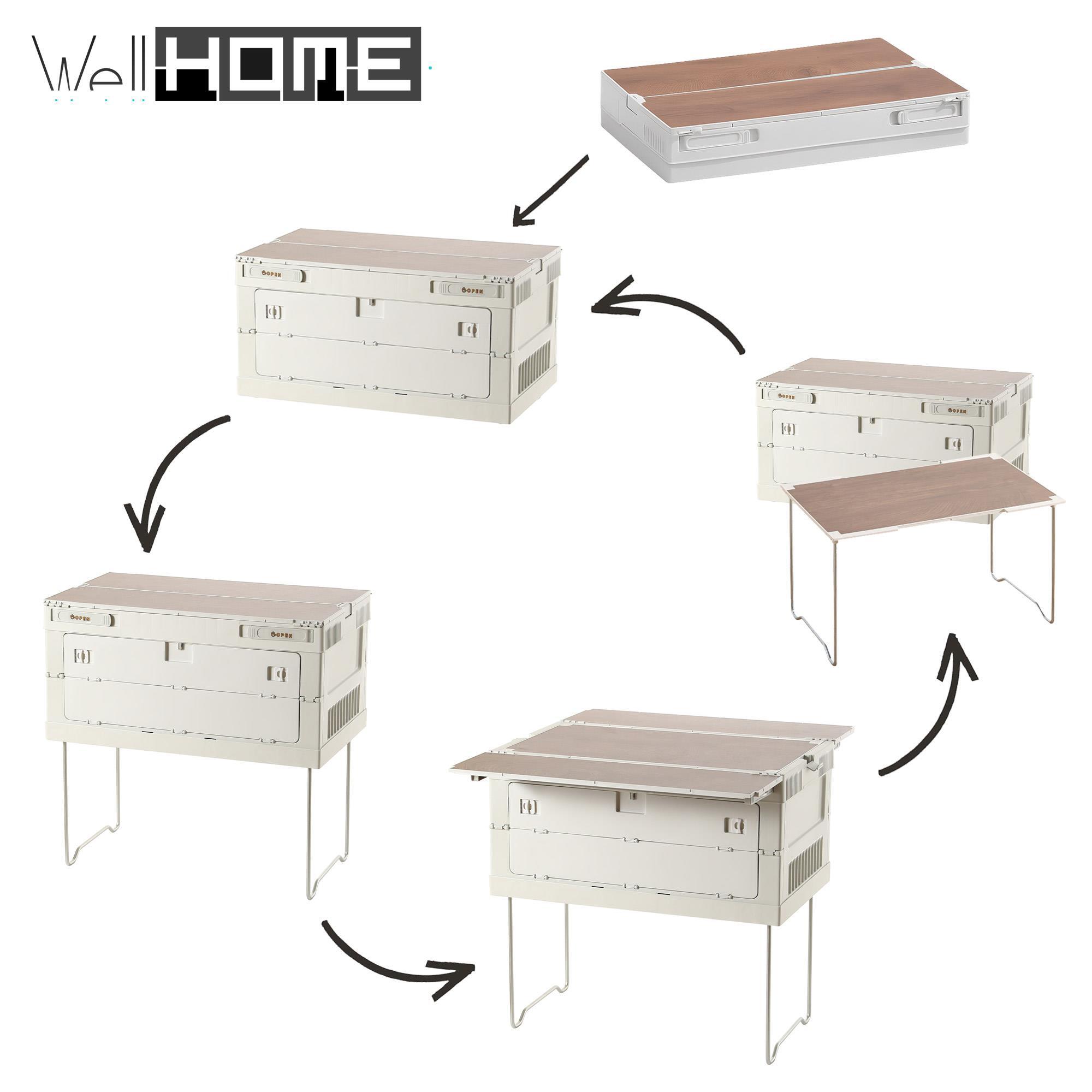 Caja de almacenaje para camping 3 en 1 con patas plegables Blanco 59,2x36,3x32,8cm