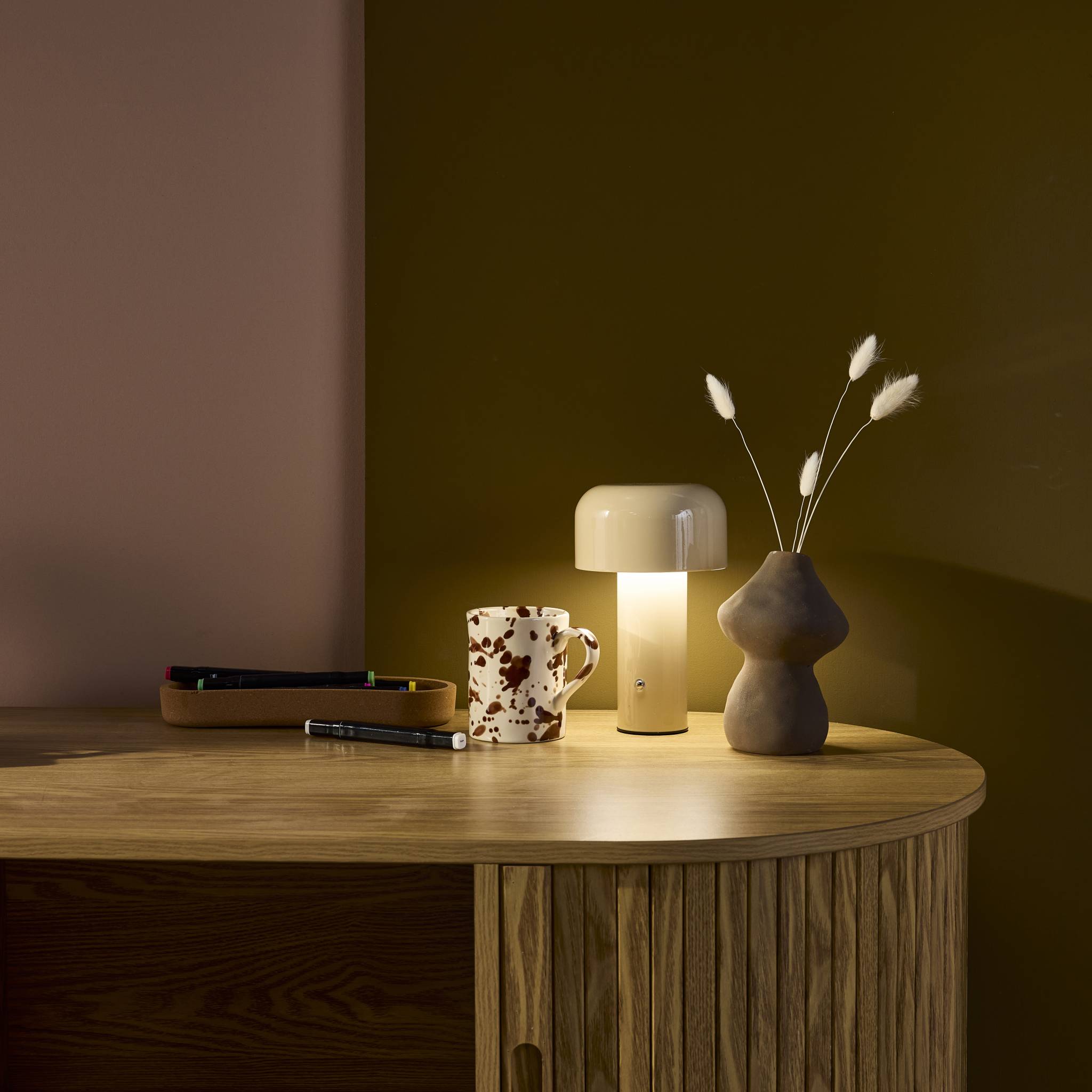 Lampe à poser LED  sans fil rechargeable Victor beige Ø 13cm
