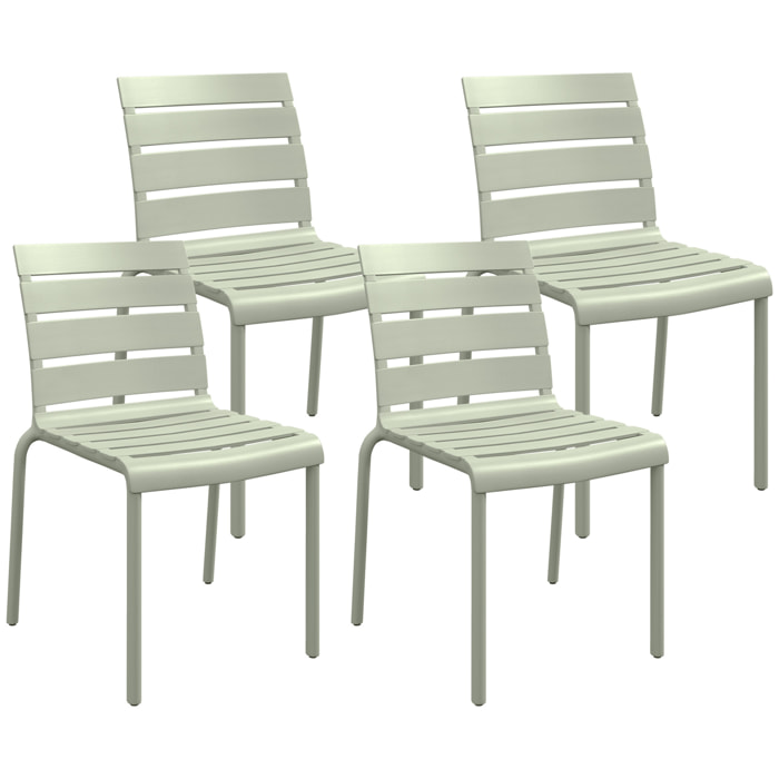 Lot de 4 chaises de jardin empilables avec assise et dossier à lattes vert