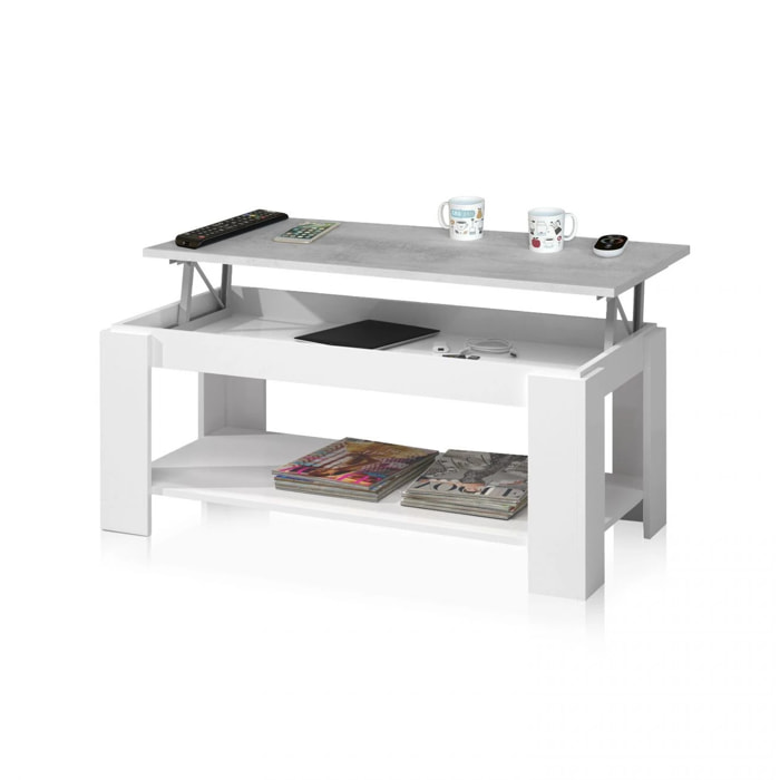 Mesa de centro elevable Ambit Blanco Artik (Blanco Mate) - Gris Cemento
