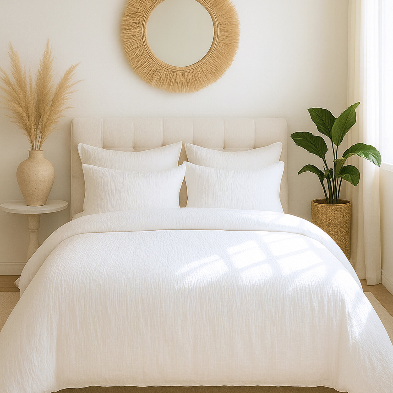 Parure housse de couette unie gaze de microfibre - maya - blanc pur