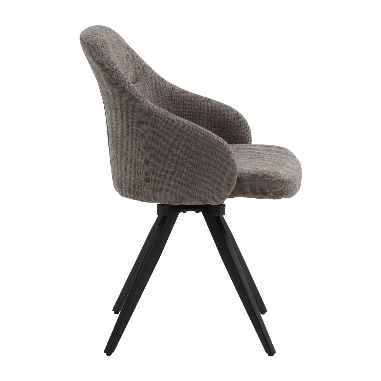 Set di 4 sedie girevoli COVENT in tessuto grigio e gambe in metallo nero, con braccioli