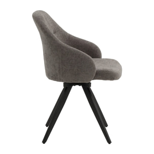 Set di 4 sedie girevoli COVENT in tessuto grigio e gambe in metallo nero, con braccioli