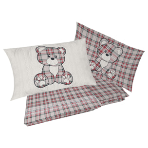 Completo letto in flanella tartan orsetto rosso