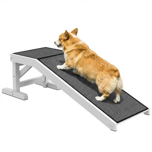 Rampa para Perros de Madera Rampa para Mascotas para Cama/Sofá con Alfombra Antideslizante para Perros Pequeños Medianos y Grandes 125x40x35,5 cm Blanco y Gris