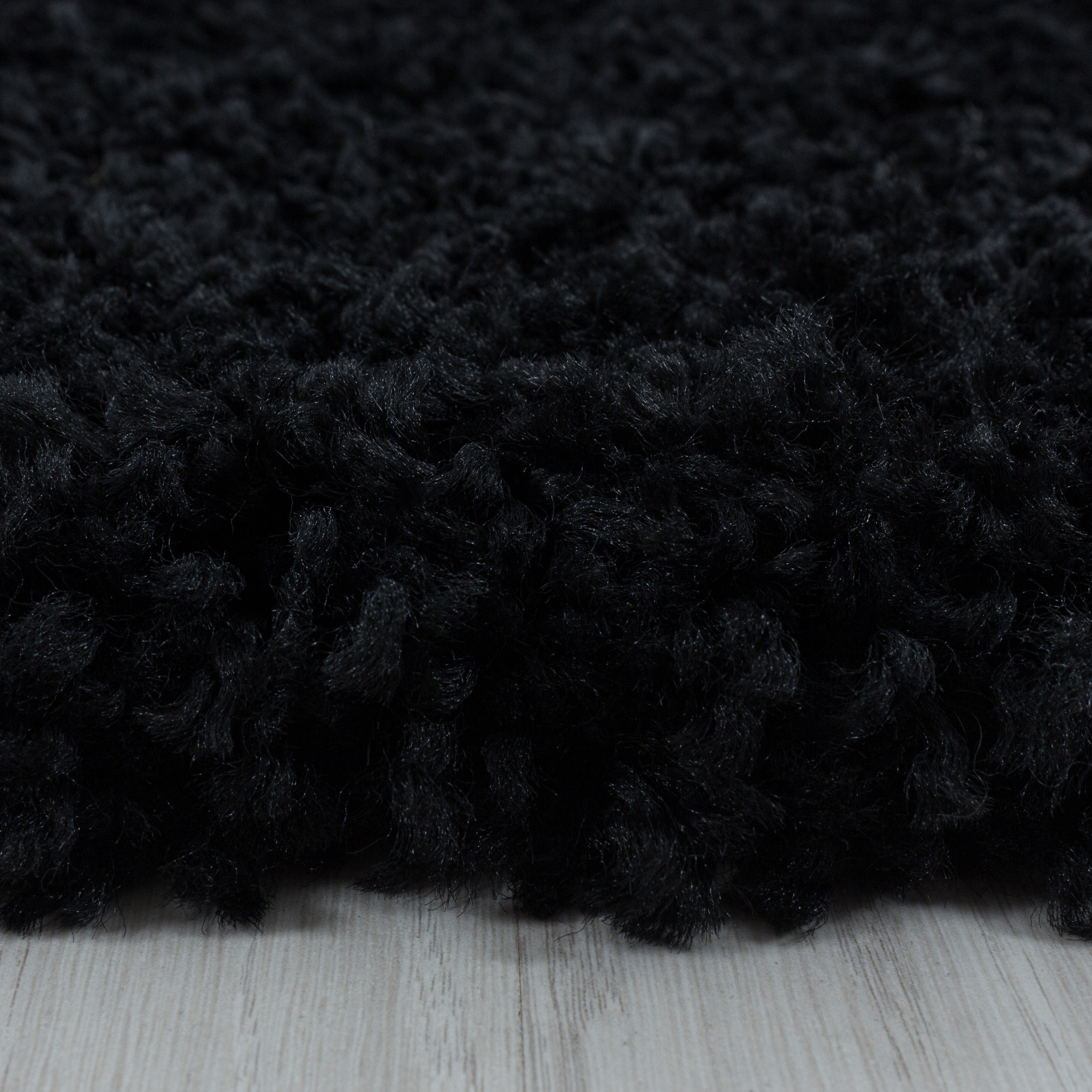 SYDNEY - Tapis shaggy uni rond à poils longs noir - SYD3000NOI