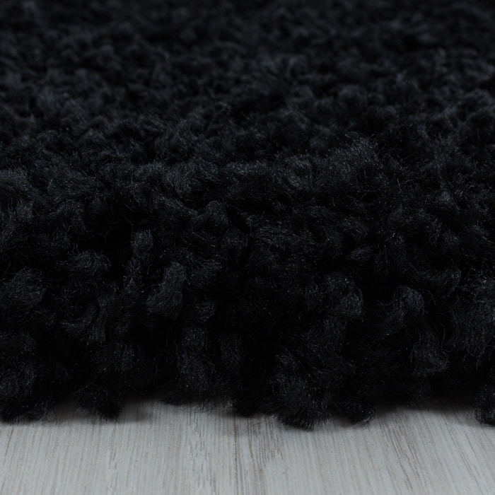 SYDNEY - Tapis shaggy uni rond à poils longs noir - SYD3000NOI