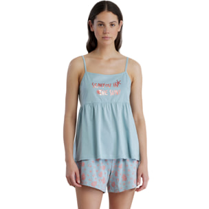 Pigiama donna in cotone con top a bretelle e pantaloncini con stampa coralli articolo summer and fruits Noidinotte