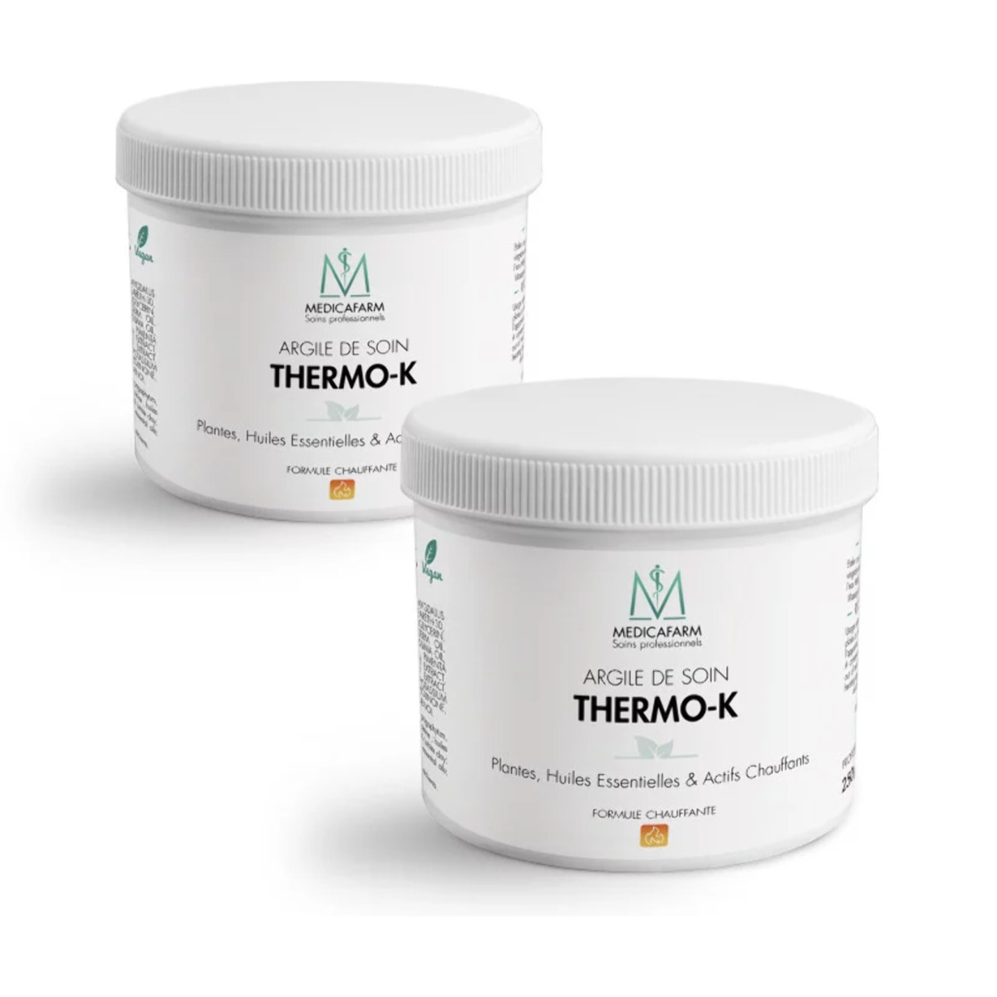 MEDICAFARM - Argile de soin THERMO-K - Formule chauffante - Aide à apaiser les douleurs musculaires et articulaires - Aide à améliorer la microcirculation - 2 pots de 250g