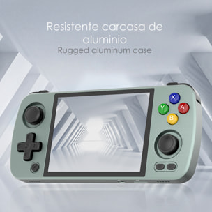 DAM Consola emulador multiplataforma RG405M. Pantalla táctil 4" IPS; Android 12, Octa-Core 2,0GHz, WiFi, 128GB. +3000 juegos. 16,3x7,6x1,6 Cm. Color: Verde Claro